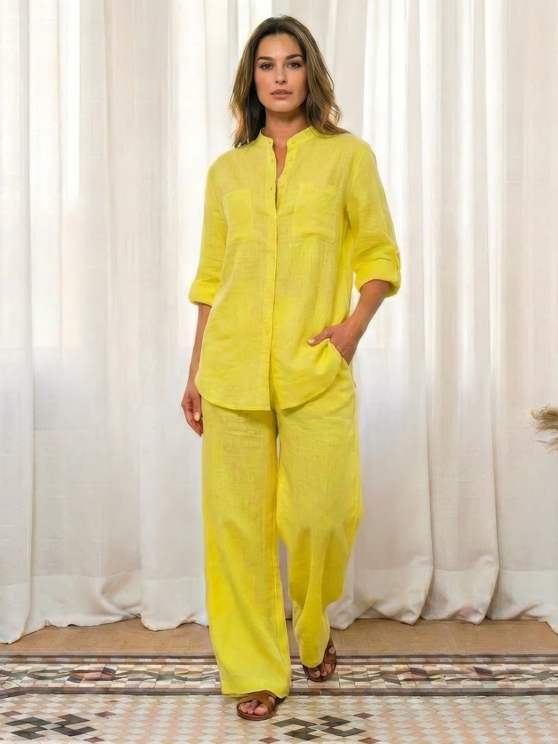 100% cotton double comfort two-piece set in vibrant colors for breathable, relaxed fit and travel-friendly style