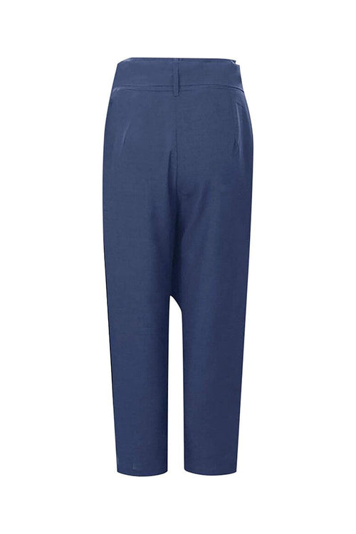 Blue high-waist wrapped comfy pants with breathable stretch fabric and loose fit