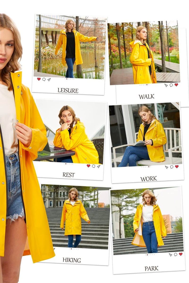Lightweight ultra water-resistant yellow long windbreaker jacket for outdoor activities
