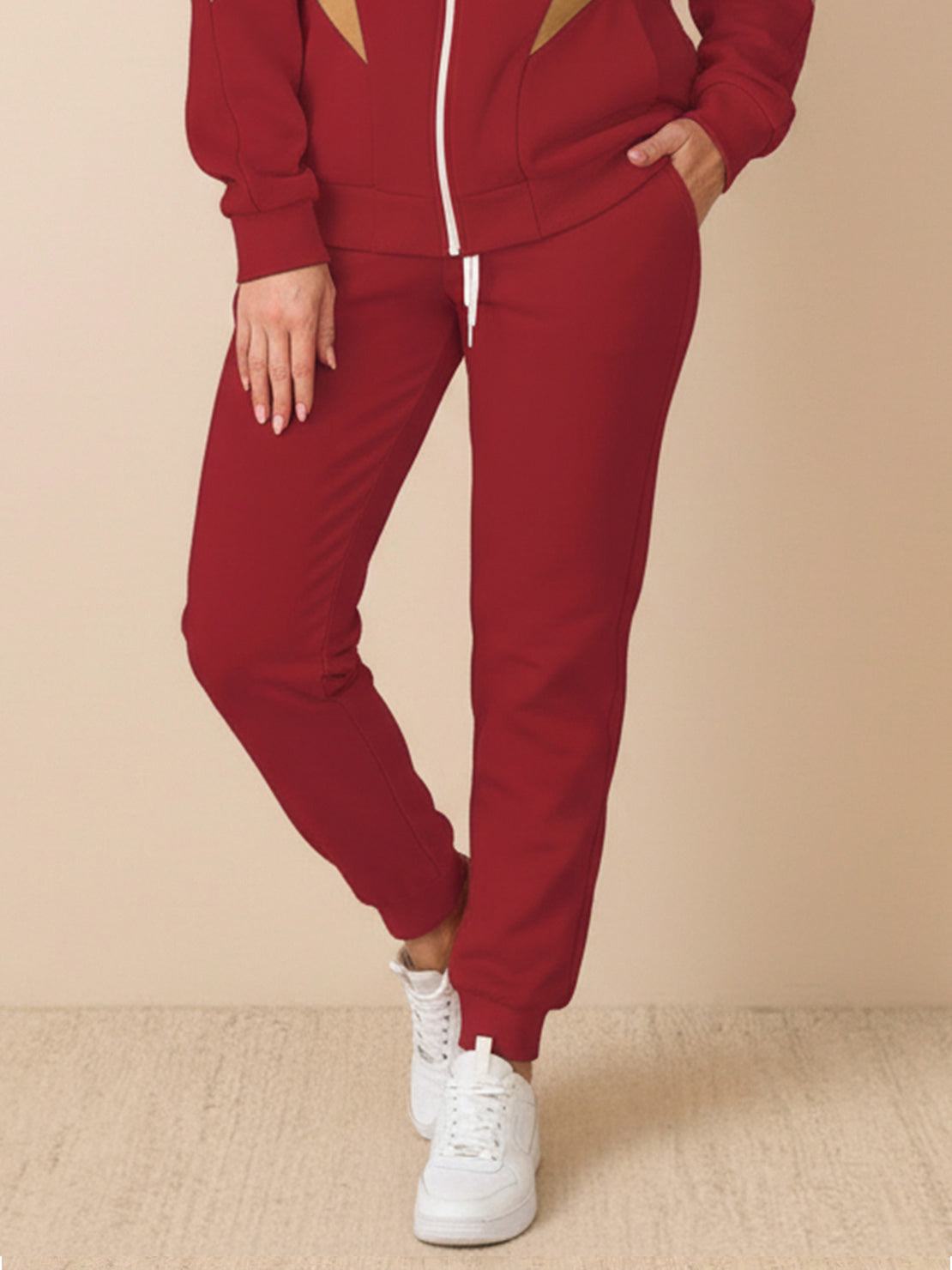 Colorblock Comfort Tracksuit with contrast curved panels and stand collar jacket in wrinkle-resistant fabric
