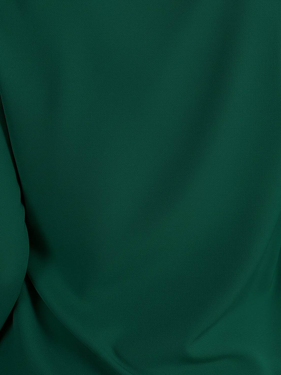 Pleated V-neck long-sleeve blouse with diagonal pleated panel and button cuffs