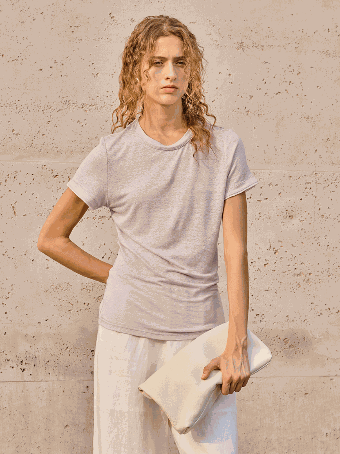 100% linen rolled cuff tee with contrast inner lining, lightweight and breathable for warm weather