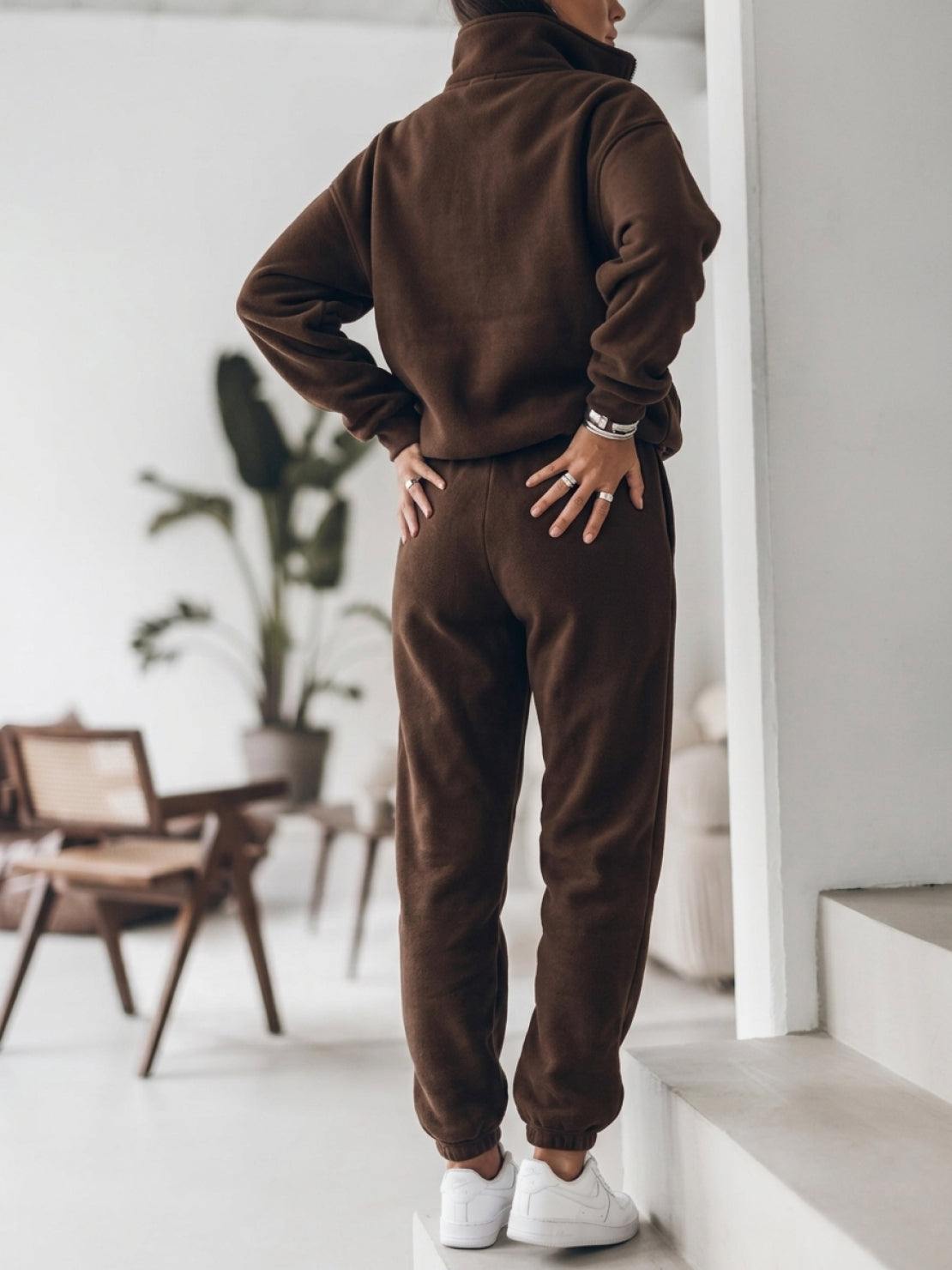 cotton-blended two-piece tracksuit with zip-front top and straight-leg pants