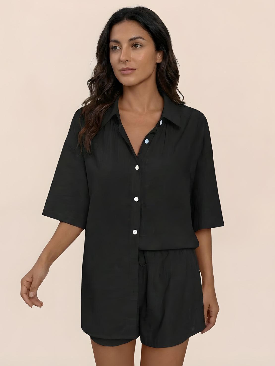 Coastal linen cotton two-piece set with breathable fabric and relaxed fit