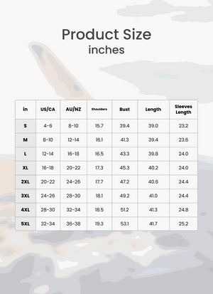 Size chart for Oversized Long Zip Sweatshirt hoodie showing measurements in inches for US/CA and AU/NZ sizes including shoulders, bust, length, and sleeve length