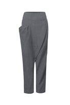 Gray high-waist wrapped pants with loose fit and side pocket for comfort and style