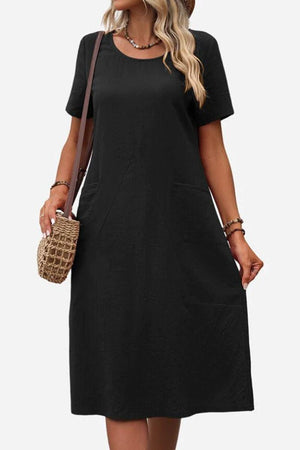 Radiant Escape Panelled Beach Dress black midi A-line polyester casual summer dress