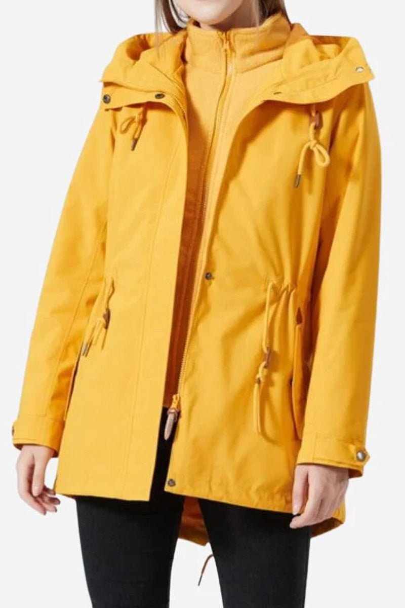 Versatile Chic Two-Piece Windbreaker Set yellow waterproof breathable slim-fit jacket with adjustable hood and waist rope