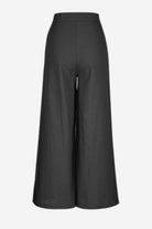 Black button front high waist palazzo pants with wide legs and minimalist design