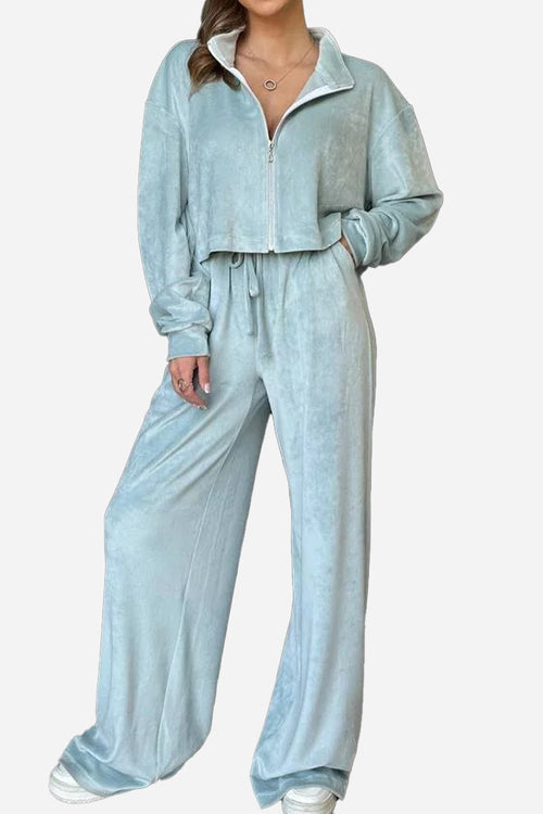 Zip Up + Wide Leg Pants Leisure Two-Piece Co-ord