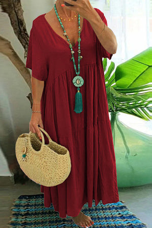 V-neck Two-Tiered Maxi Swing Dress