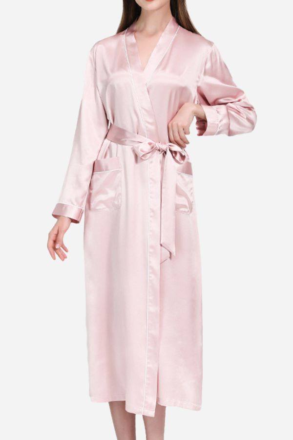 100 Mulberry Silk pink belted classy nightgown for women