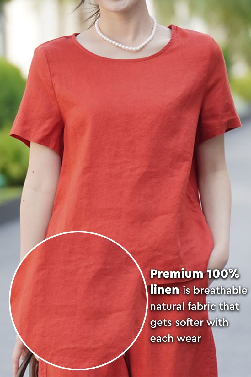 100% pure linen breathable classic shirt hanging on wooden hanger