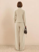 Nano-Fleece Zip Two-Piece Set with soft, wrinkle-resistant fabric and wide-leg pants