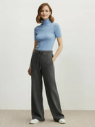 Lightweight wool wide leg pants in soft wool-lyocell blend with breathable, warm fabric and relaxed fit