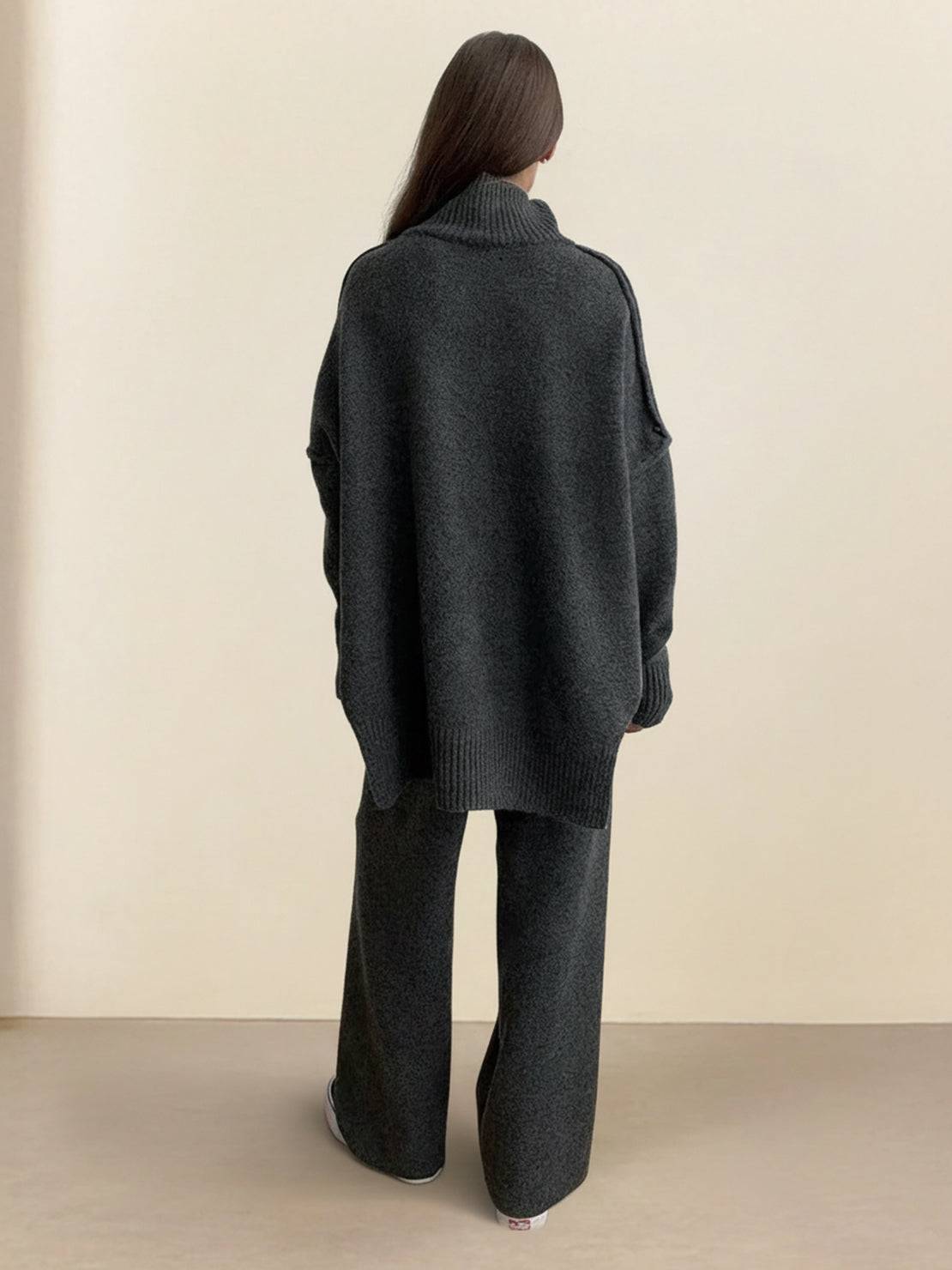 Soft-Knit Turtleneck two-piece set with relaxed fit and wide-leg pants