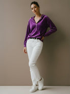 Ultra-Soft Velvet half-zip hoodie with kangaroo pocket and plush texture