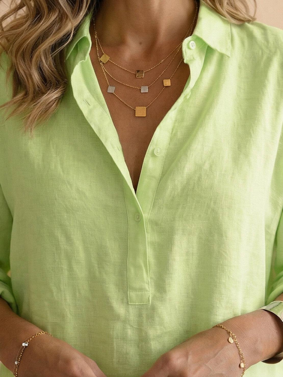 Lightweight 100% cotton popover blouse with relaxed oversized fit and crinkled texture