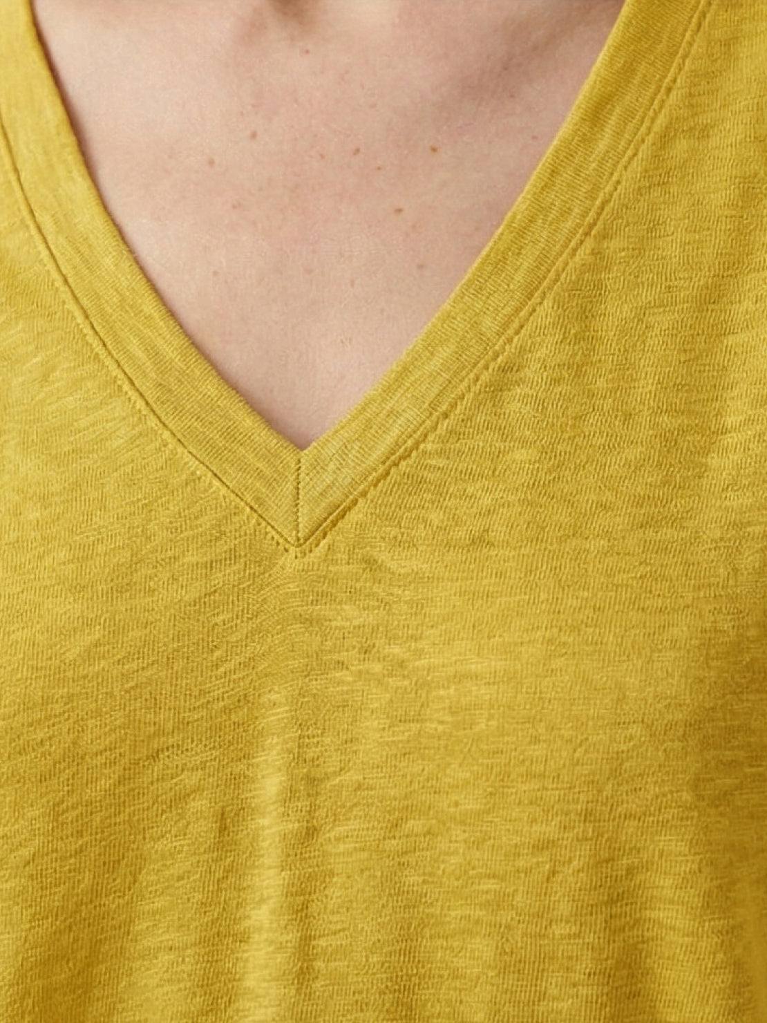 Linen-Bamboo V-Neck Tee with deep neckline and relaxed fit made of breathable linen and bamboo viscose blend