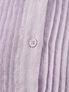 Sleeveless cotton linen pleated midi dress with pintuck bodice and A-line calf-length skirt