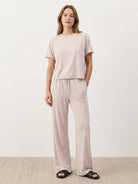 Cotton-Linen Lounge Set with cropped tops and wide-leg pants in breathable fabric