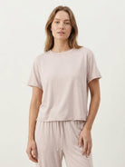 Cotton-linen lounge set with cropped tops and wide-leg pants in breathable fabric