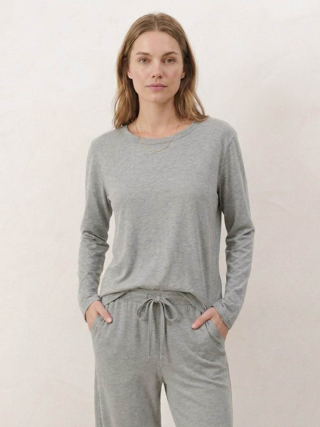 Cotton-Linen Lounge Set featuring short and long sleeve cropped tops with wide-leg pants in breathable fabric