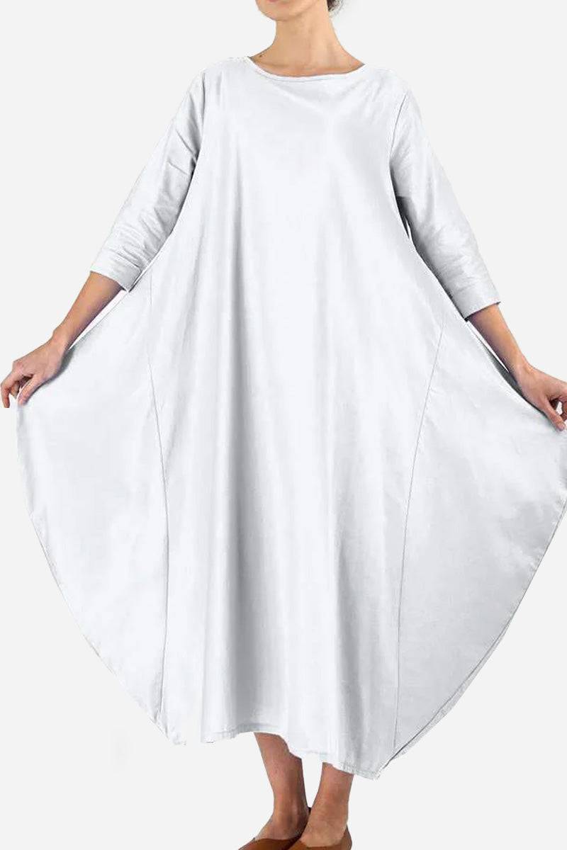 Bohemian maxi dress loose fit linen blend long sleeves floor-length plus size gown