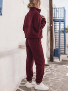 Cotton-blended two-piece tracksuit with zip-front top and straight-leg pants