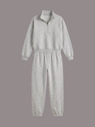 cotton-blended two-piece tracksuit with high stand collar and straight-leg pants