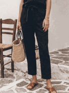cotton-linen set relaxed fit short-sleeve top and straight-leg pants in natural textured fabric