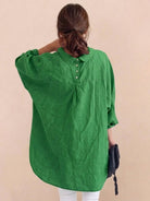oversized relaxed fit cotton linen shirt with dropped shoulders and back pleat detail