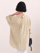 oversized relaxed 100% cotton linen shirt with dropped shoulders and back pleat detail