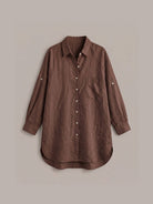 Oversized relaxed 100% cotton linen shirt with dropped shoulders and back pleat detail