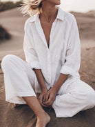Oversized relaxed cotton-linen shirt with dropped shoulders and back pleat detail