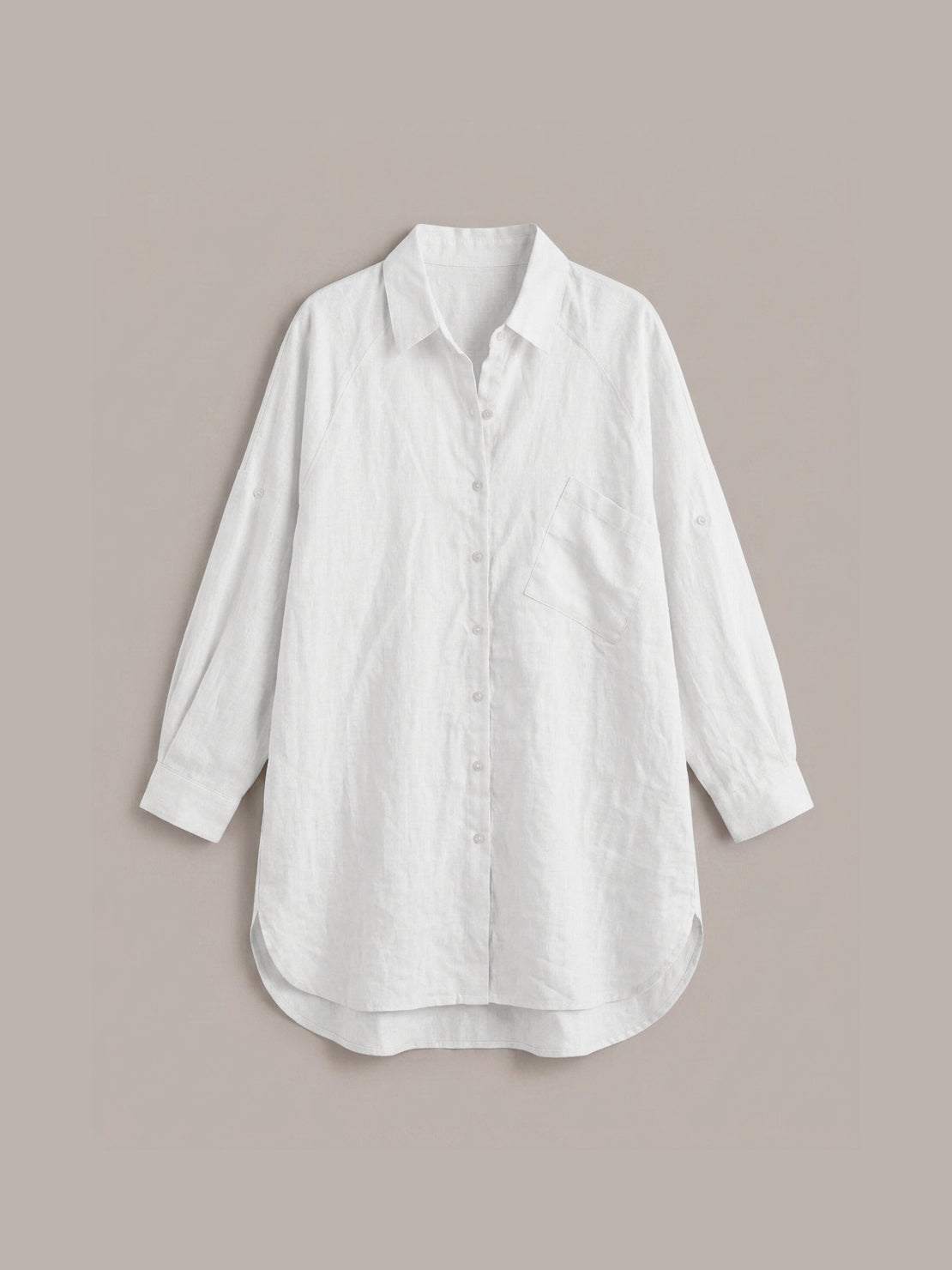 Oversized relaxed cotton linen shirt with dropped shoulders and back pleat detail