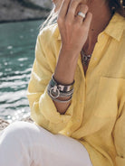 oversized relaxed fit cotton linen shirt with dropped shoulders and back pleat detail