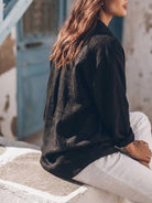 oversized relaxed cotton linen shirt with dropped shoulders and back pleat detail