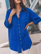 oversized 100% cotton linen relaxed button-up shirt with dropped shoulders and back pleat detail