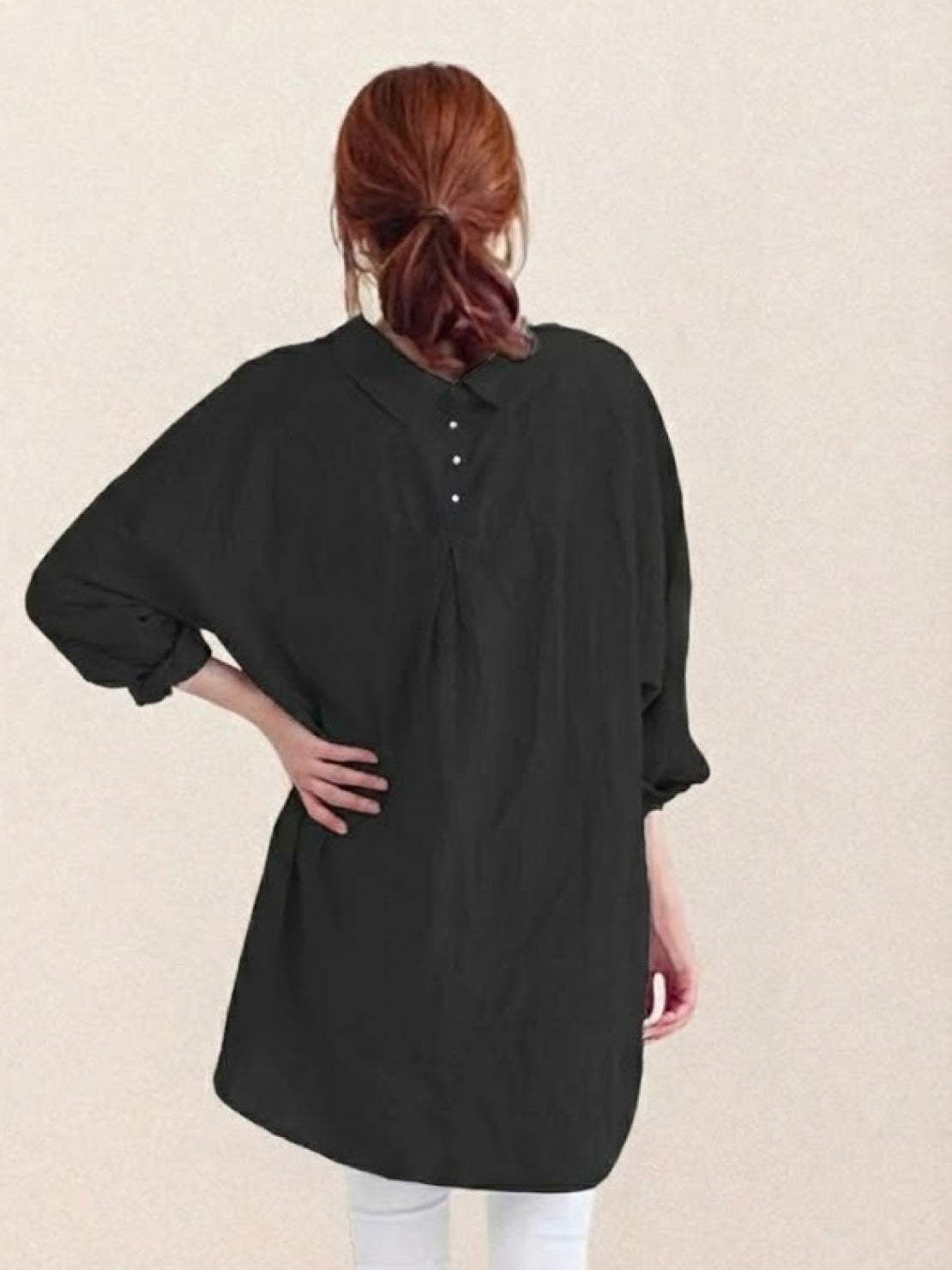 relaxed oversized 100% cotton linen shirt with dropped shoulders and back pleat detail