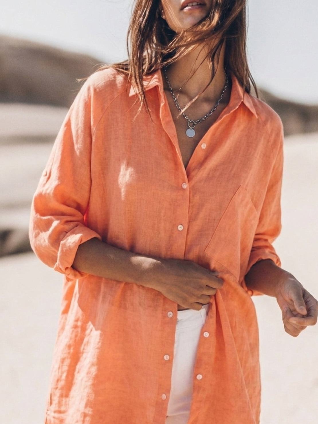 oversized relaxed cotton linen shirt with dropped shoulders and back pleat detail