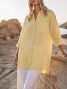 relaxed oversized 100% cotton linen shirt with dropped shoulders and back pleat detail