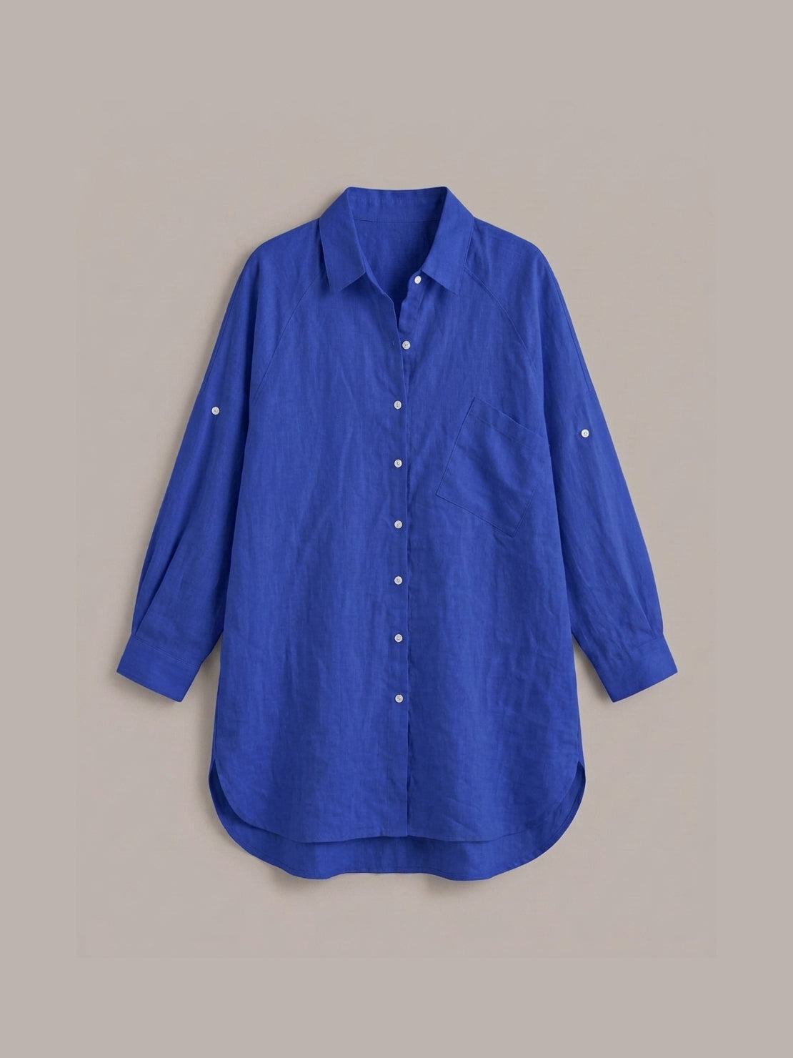 relaxed oversized 100% cotton linen shirt with back pleat and dropped shoulders