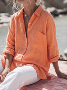 Oversized relaxed 100% cotton linen shirt with dropped shoulders and signature back pleat detail