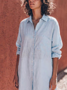 relaxed oversized 100% cotton linen shirt with dropped shoulders and back pleat detail