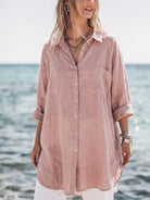 relaxed oversized 100% cotton linen shirt with dropped shoulders and back pleat detail