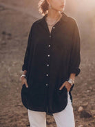 relaxed oversized 100% cotton linen shirt with dropped shoulders and back pleat detail