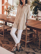 oversized relaxed cotton linen shirt with dropped shoulders and back pleat detail