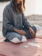 oversized relaxed cotton linen shirt with dropped shoulders and back pleat detail