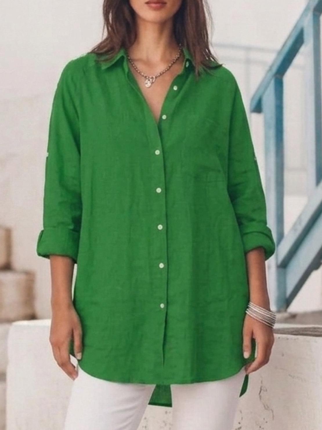 relaxed oversized 100% cotton linen shirt with dropped shoulders and signature back pleat detail